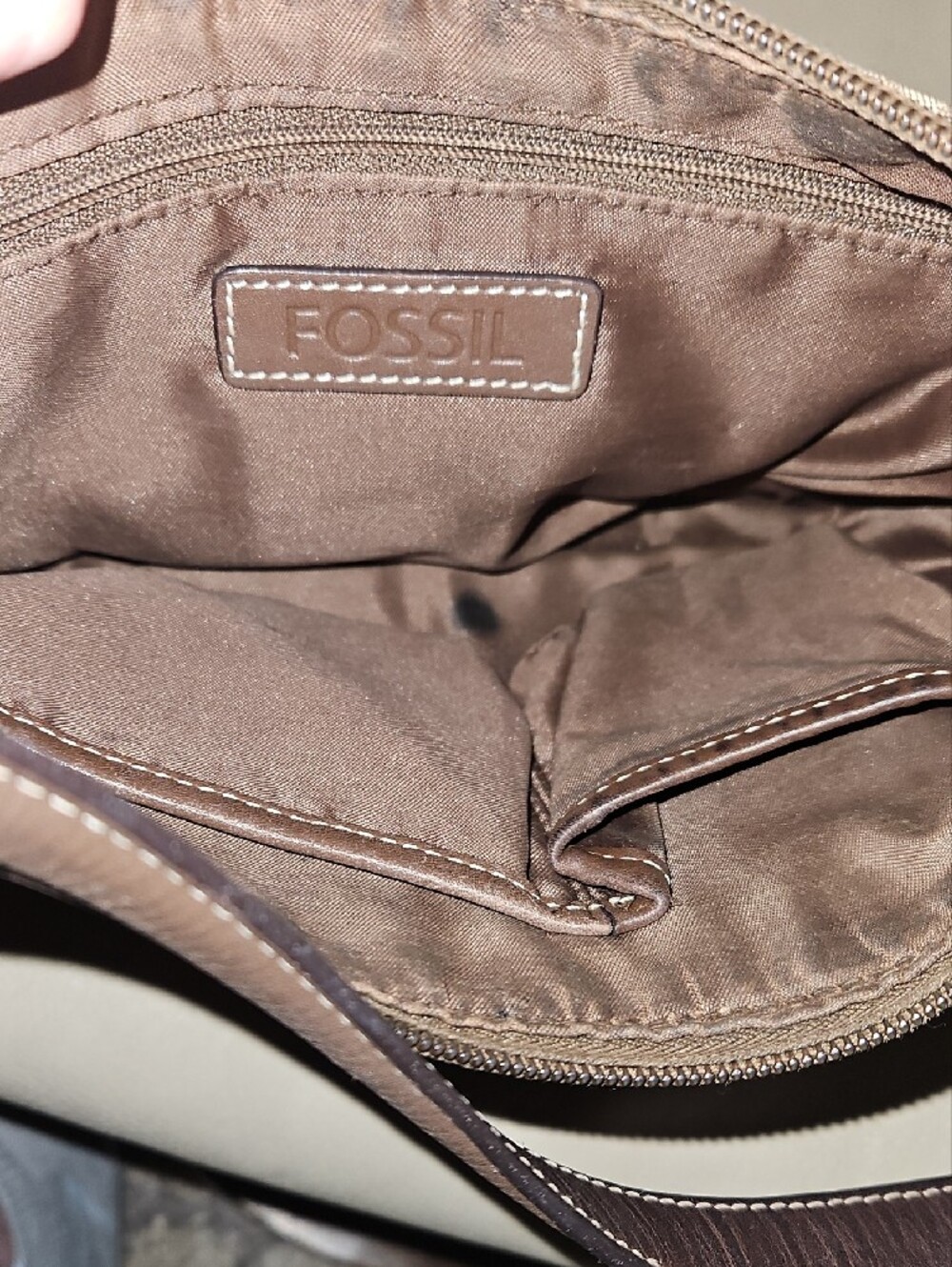 Fossil Brown Logo Jacquard Shoulder Bag with Dark Brown Trim - Picture 6 of 10